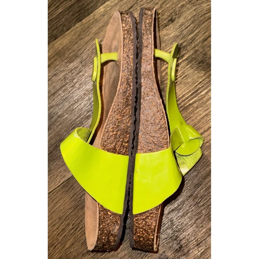 Joe Fresh Cork Footbed Sandals Buckle Toe Post Comfort Neon Green Women's 9